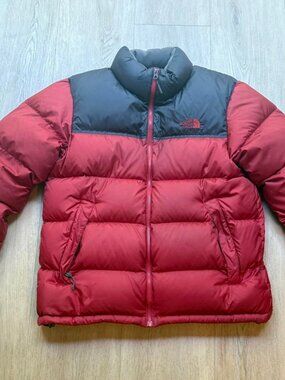 The North Face Nuptse 700 Down Puffer Jacket Red Black Stowable Packable Mens L